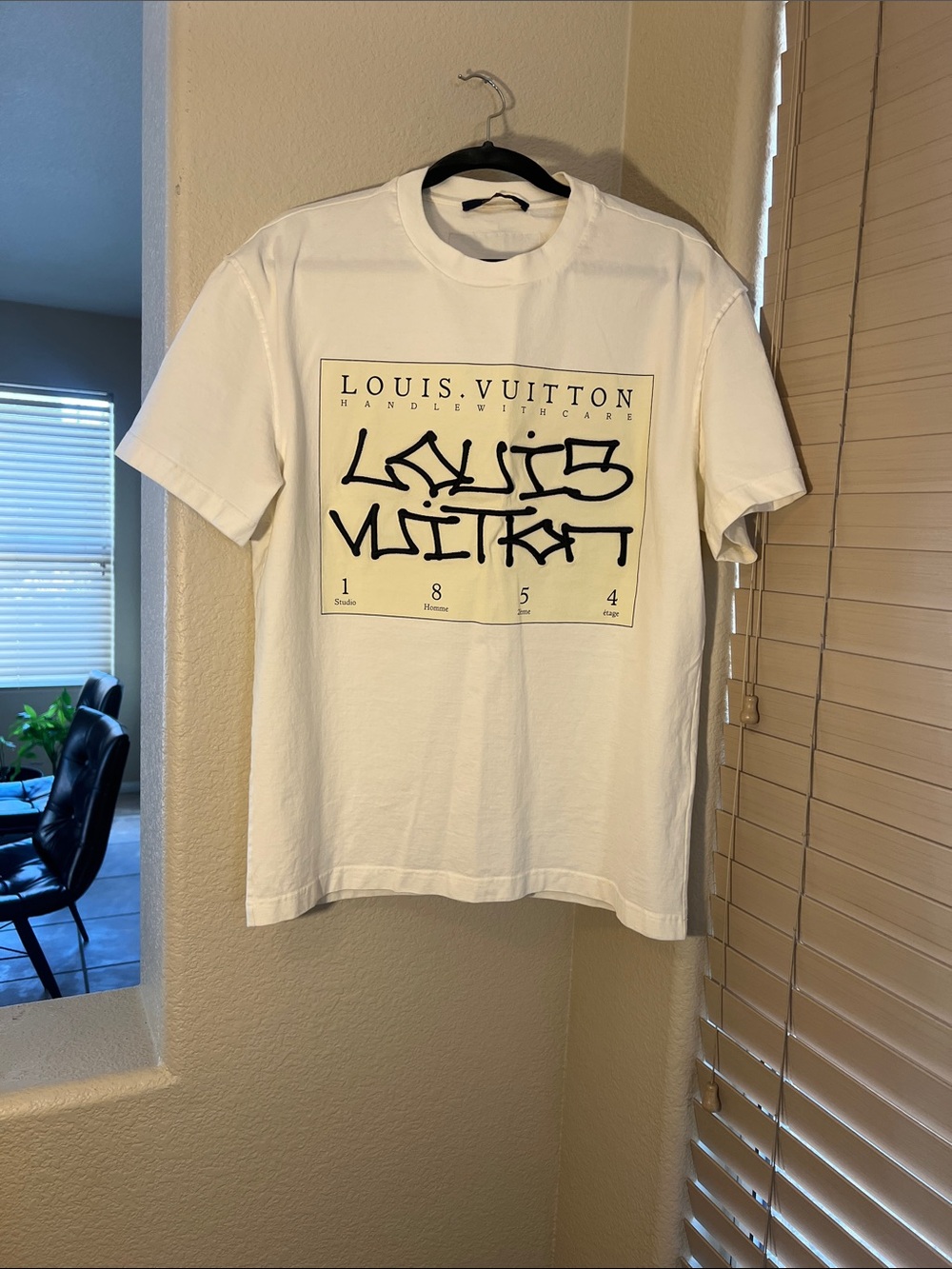 Louis Vuitton White Crewneck Tee with Black Graffiti Logo